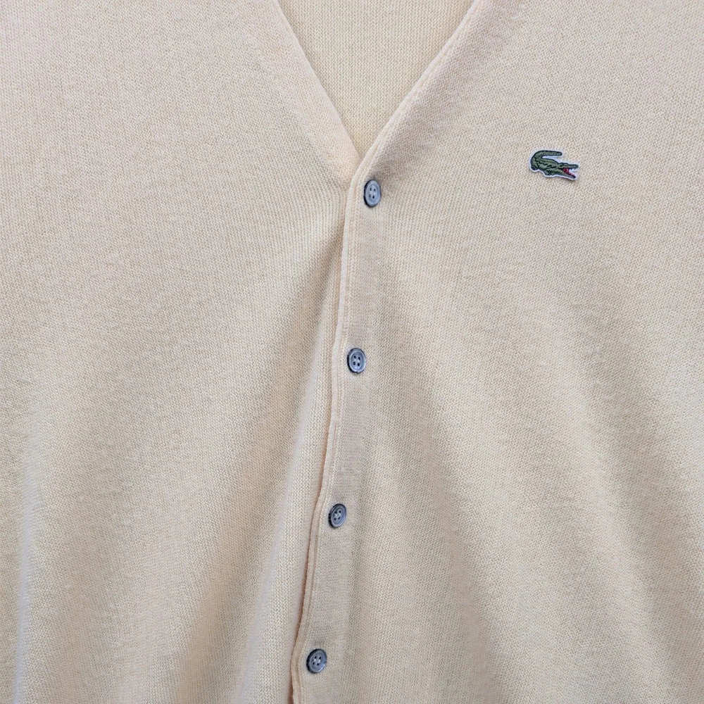 VTG Izod Lacoste Cardigan Men's L Yellow Button Front Knit V-Neck Preppy 80s